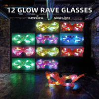 12 Paires de Lunettes LED Lumineuses Clignotantes en Plastique Coloré, Formes Assorties, Cadeaux de Fête pour Anniversaire d'Enfants