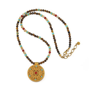 Collar de Moda con Colgante de la Brújula de los Ocho Tesoros de Huang Caishen, Cuentas de Ágata de Ojo de Tigre de Piedra Natural, Estilo Chino para Mujer - Product Image 2