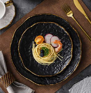 Vajilla de cerámica de lujo con textura martillada, en negro, blanco y dorado, juego de platos, tazones y tazas de porcelana para restaurante, hotel, boda, regalo. - Product Image 3