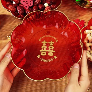 ถาดเสิร์ฟพลาสติกสีแดงลายมงคลคู่สำหรับตกแต่งโต๊ะงานแต่งงาน - Product Image 2