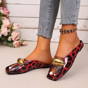 885 European AndAmerican Cross-border <strong>Leopard</strong> <strong>Print</strong> SQUARE Toe Sandals New Metal Buckle Sexy <strong>Flat</strong> slippers Wholesale Women <strong>Shoes</strong> - Product Image 3