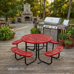 Tavolo da pranzo da Picnic per disabili in metallo rotondo per esterni con panca <span class=keywords><strong>e</strong></span> sedia Set di mobili moderni <span class=keywords><strong>e</strong></span> durevoli da cortile - Product Image 1