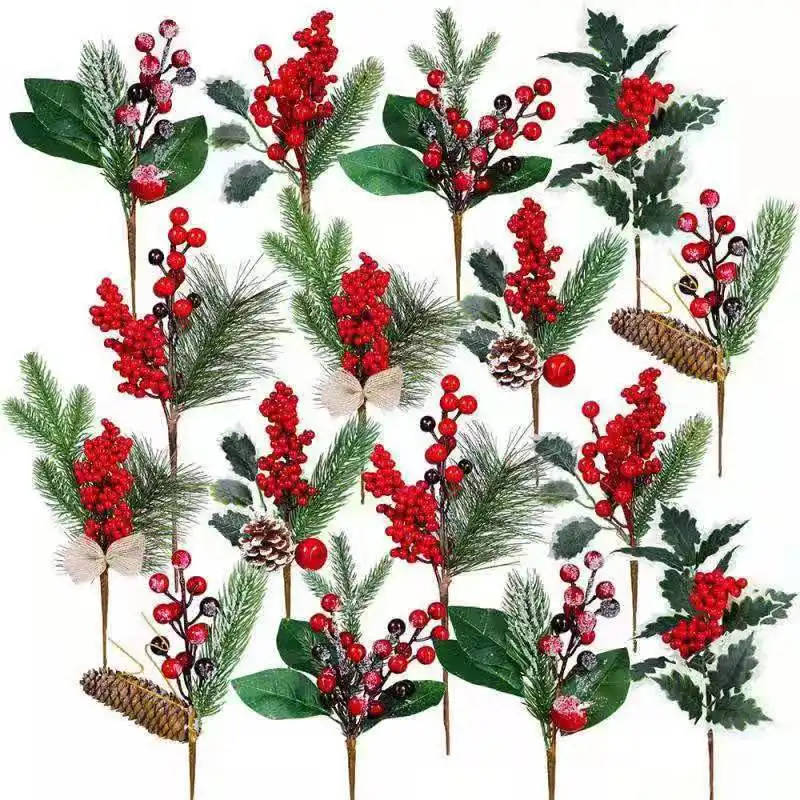 कृत्रिम पाइन क्रिसमस पेड़ पाइन की पसंद के लिए मिश्रित लाल बेरी Boughs उठाता उपजी अशुद्ध पाइन की पसंद के साथ स्प्रे Pinecones सेब