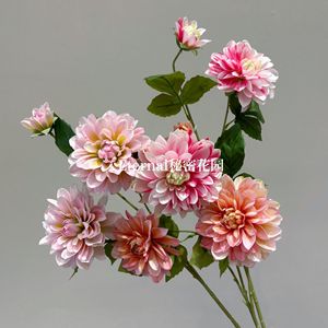 Fleur Artificielle Chinoise de la Sainte Guinguette, Dahlia en Brocart à 3 Têtes, Fleur en Soie à Branche Unique, Décoration de Mariage en Tissu Plastique - Product Image 2