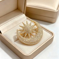 Bros Pin Wanita Mewah 2026 Model Terbaru, Serbaguna, Bertabur Rhinestone, Motif Bunga Matahari Bulan, Buatan Tangan dari Paduan Seng, Corsage Kelas Atas