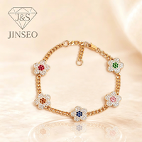 JINSEO Damen Old Money Fünf-Blumen-Charm-Armband 18K Vergoldet 925 Silber Kubisches Zirkonia Luxus-Geschenk Schmuck Boutique Klein