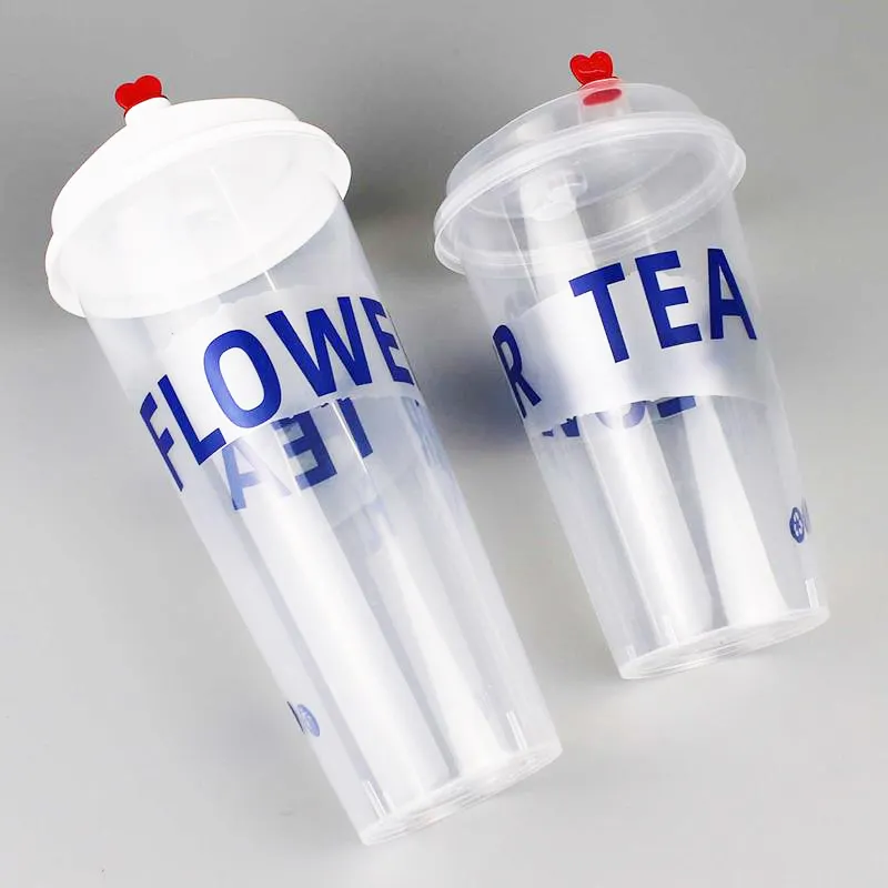 Stampa Logo personalizzata 12oz 16oz 20oz 24oz Bubble Boba latte succo di tè 90mm PP tazza di plastica dura con coperchio