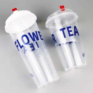 Impresión de logotipo personalizado 12oz 16oz 20oz 24oz Burbuja Boba Milk Tea Juice 90mm PP Vaso de plástico duro con tapa
