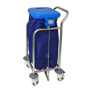 Metal Hospital Linen <strong>Carts</strong> Soiled <strong>Bed</strong> Linen Changing Trolley With <strong>Plastic</strong> Bucket Trolley for Cleaning - Product Image 1