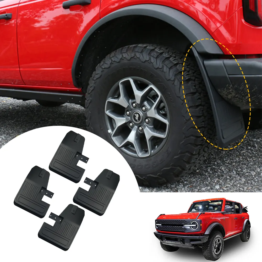 รถFendersอุปกรณ์เสริมFlat FlapsสําหรับFord Bronco 2021 2022 2023 2024 รถกระบะMudguards Splash Guardsโคลน 4 ชิ้น