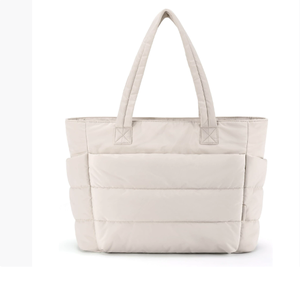 여성용 맞춤형 로고 방수 폴리에스터 푹신한 토트 백 여름용 지퍼 클로저가 달린 패딩 핸드백 - Product Image 6