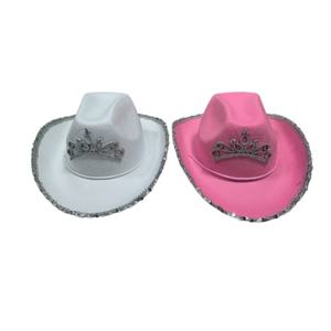 Sombreros de Vaquera Brillantes con Tiara, Sombrero Occidental de Fieltro con Pedrería y Lentejuelas para Despedida de Soltera, Disfraces y Accesorios para Festivales de Música - Product Image 1