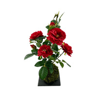 Composition florale artificielle Kokedama de roses rouges réalistes et boules de mousse, 45 cm, pour Halloween, remise de diplôme, mariage, Thanksgiving, intérieur/événements