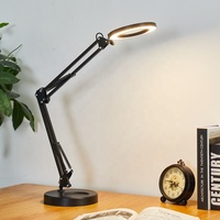 Wholesale 3 Modes 10 Brightness Levels Adjustable Long Arm 2-in-1 LED Desk Lamp with Magnifier Lens USB Dimmable Aluminum Alloy
