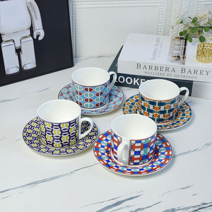 Luxury European Red and Blue Circle Bone China Coffee & <b>Tea</b> <b>Cup</b> & Saucer <b>Set</b> for Business Gifts - Product Image 5