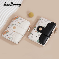 Baellerry dompet pendek wanita, kantung koin bercetak kartun lucu banyak slot kartu