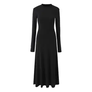 Autumn 2023 half-collared stretch knitted dress woman pure to slim long-sleeved long-style hip skirt