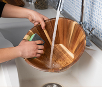 Ensemble de 3 saladiers en bois d'acacia anti-fissuration avec rebord ondulé, bols à mélanger empilables pour fruits, légumes, salades, dîner en famille