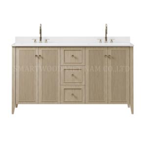 Meubles de salle de bain au sol pour hôtel du Vietnam Unités de vanité de salle de bain imperméables avec miroir et dessus en quartz - Product Image 3