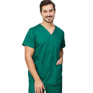 Venta al por mayor logotipo personalizado cuello en V pulóver manga corta Hospital enfermera traje elástico quirúrgico ropa hombres mujeres uniformes médicos conjunto - Product Image 2