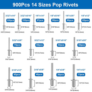 Aluminum Pop Rivets Assortment Kit 900pcs Blind Rivets Round Head Construction Industry Use - Product Image 3