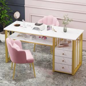 Nail <b>Salon</b> Set Metal Long Tables Vanity Makeup Marble Manicure <b>Furniture</b> Set Nail Table - Product Image 2