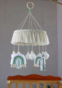 Décoration murale en macramé arc-en-ciel faite à la main, personnalisée, tissée, avec pompons, style bohème neutre, pour enfants - Product Image 3