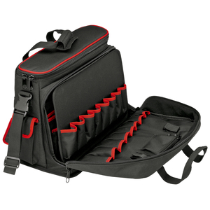 Sac à outils avec plusieurs poches et bordure rouge pour un rangement organisé et un accès facile - Product Image 1
