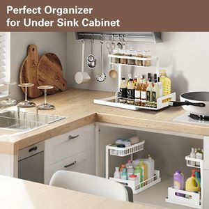 2-Tier Sliding <b>Under</b> Sink Organizer-Rustproof Metal Storage for Kitchen & Bathroom Cabinets for Cleaning Supplies - Product Image 4