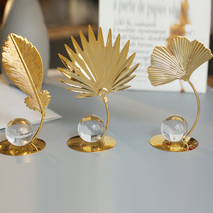 Home Decorative Objects Living Room Tabletop <b>Crystal</b> <b>Ball</b> Plants Tree Crafts Metal Leaf Sculptures - Product Image 1