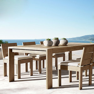Ensemble de salle à manger d'extérieur en teck massif moderne avec table et chaises pour hôtel, entrée de villa - Couleur et taille personnalisables - Product Image 1