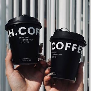 Custom 8oz 12oz 14oz 16oz Black White Bubble Tea Double Wall Paper Coffee <b>Cup</b> Paper <b>Cups</b> with Lids - Product Image 4