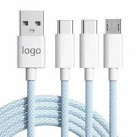 Câble USB 3 en 1 à charge rapide 66W 6A, tressé en nylon, multifonction, cordon de synchronisation de données pour Huawei Type-C