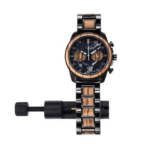 Reloj de cuarzo con esfera de mármol de estilo europeo y americano, reloj multifuncional de acero y madera para hombre, reloj de negocios - Product Image 5