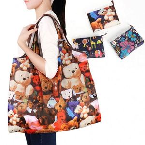 Sac de courses pliable réutilisable en polyester lavable, motif dessin animé mignon, écologique et personnalisé - Product Image 2