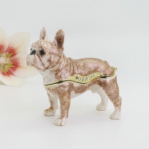 SHINNYGIFTS kotak perhiasan Bulldog Perancis, hiasan rumah patung anjing seni logam bertatahkan berlian imitasi emas Enamel - Product Image 3
