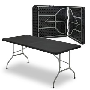 Factory Wholesale 6FT Popular Garden Patio Black <b>Rattan</b> Plastic Rectangular Folding <b>Table</b> for Events - Product Image 1