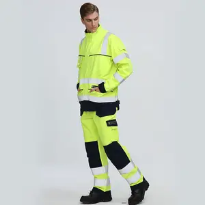 Wholesale Workwear Hi vis Suit Cotton Welder Working Uniform High Visibility Clothes with Knee Pads