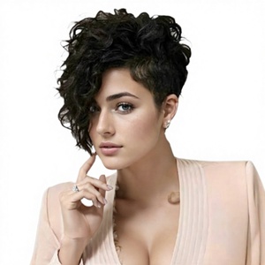 Perruque Courte Bouclée <span class=keywords><strong>Femme</strong></span> en Fibre Haute Température Effet Naturel, Rouge Vin, Vente Chaude pour le Commerce International, Livraison Directe - Product Image 1