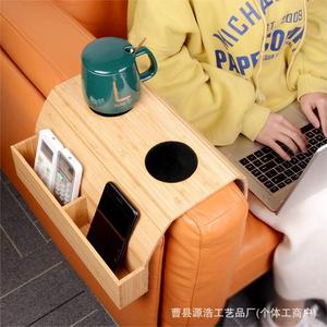 Table pliante pour accoudoir de canapé, plateau de rangement multifonctionnel noir solide avec porte-gobelet pour télécommande et téléphone - Product Image 3