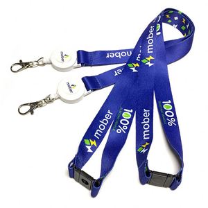 Porte-badge rétractable personnalisé avec logo, en polyester bleu, avec attache de sécurité, cordon pour infirmière avec mousqueton Yoyo - Product Image 1
