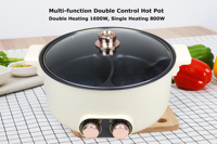 Poêle électrique à commande mécanique, marmite électrique portable, cuisinière domestique, shabu shabu, séparateur Rolka, revêtement antiadhésif, couvercle en verre trempé, 5L