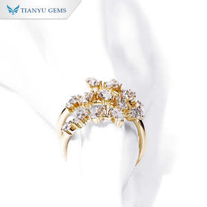 Tianyu宝石カスタマイズデザイン洋ナシカットモアッサナイトダイヤモンドイエローゴールド素材スパイラルリング - Product Image 4