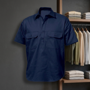 Camisas de Trabajo de Manga Corta 100% Algodón, con Características Antiarrugas y Transpirables, Opciones de Tallas Grandes, Diseño Cerrado por Delante, Uniformes - Product Image 3