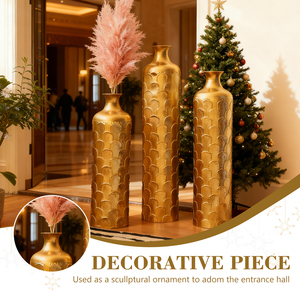 Ensemble de 3 vases décoratifs en métal doré pour la maison, grandes dimensions, 25,2 pouces, 29,33 pouces, 34,25 pouces - Product Image 4