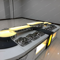 Comptoir de buffet moderne incurvé avec LED et surface solide en Korian pour les écoles, les restaurants et les hôtels