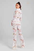 ADYABY Ensemble deux pièces sexy pour femme, pantalon long moulant à découpes, broderie dentelle et sequins, transparent
