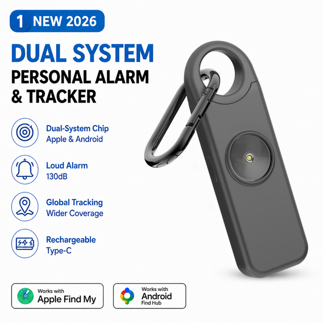 Dual-System Smart Tracker Alarm Works with Apple Find My & Android Global Tracking Personal Safety Device