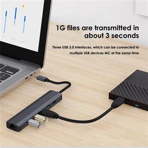 Justlink 6 en 1 Hub HDMI 4K30Hz Tipo C PD 100W carga rápida <span class=keywords><strong>RJ45</strong></span> 1000Mbps Estación de acoplamiento USB3.0 Concentrador Tipo Extensión - Product Image 3