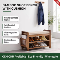 Étagère à Chaussures OEM ODM, Meuble de Rangement pour Chaussures, Étagère de Rangement en Bambou à 2 Niveaux avec Siège, Vente en Gros
